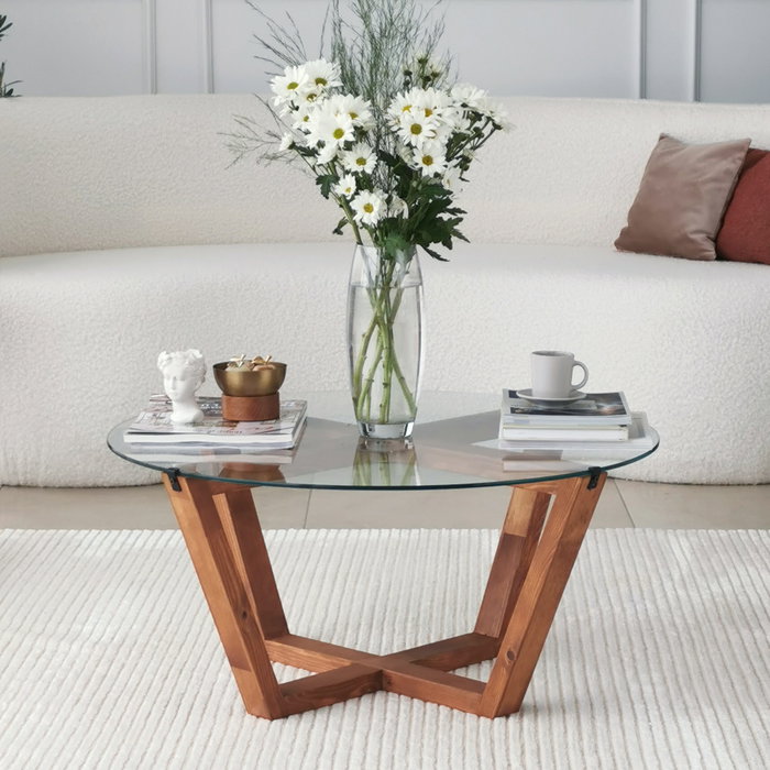 Hanah Home Mesa de Centro Lotus con Cristal Templado y Madera Hanah Home Mesa de Centro Lotus con Cristal Templado y Madera